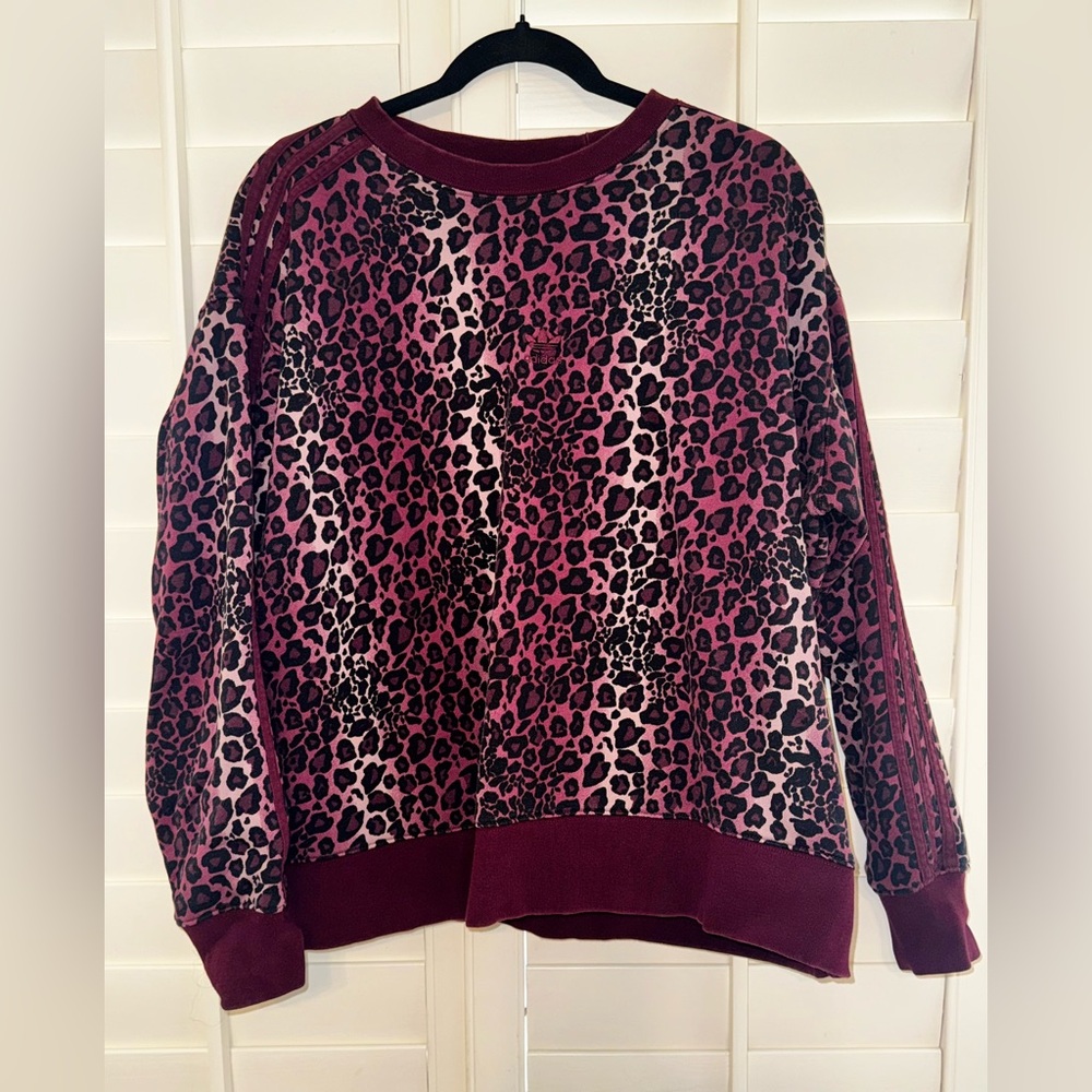 Adidas Leopard Print Burgundy Sweater
